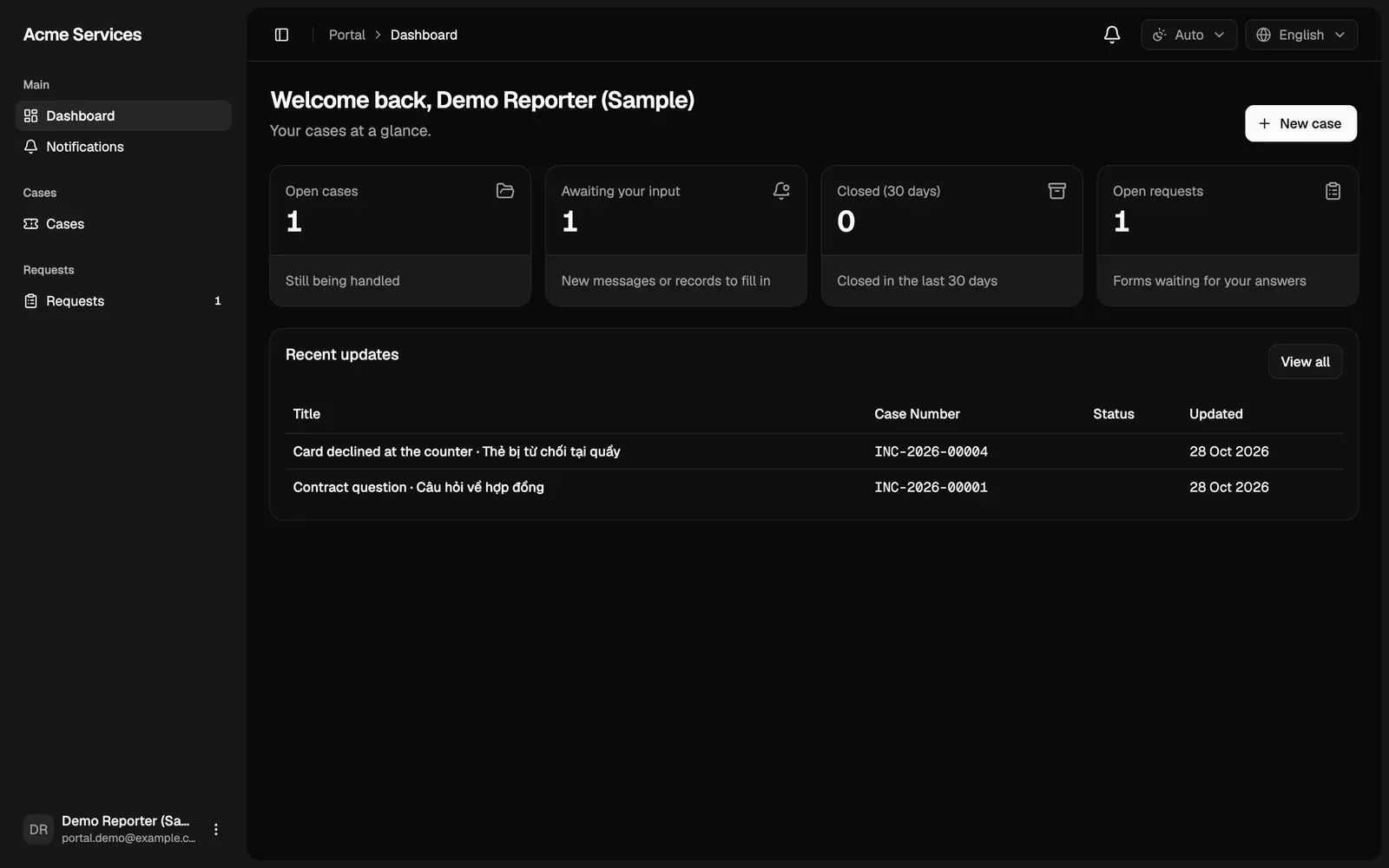 The case portal for customers